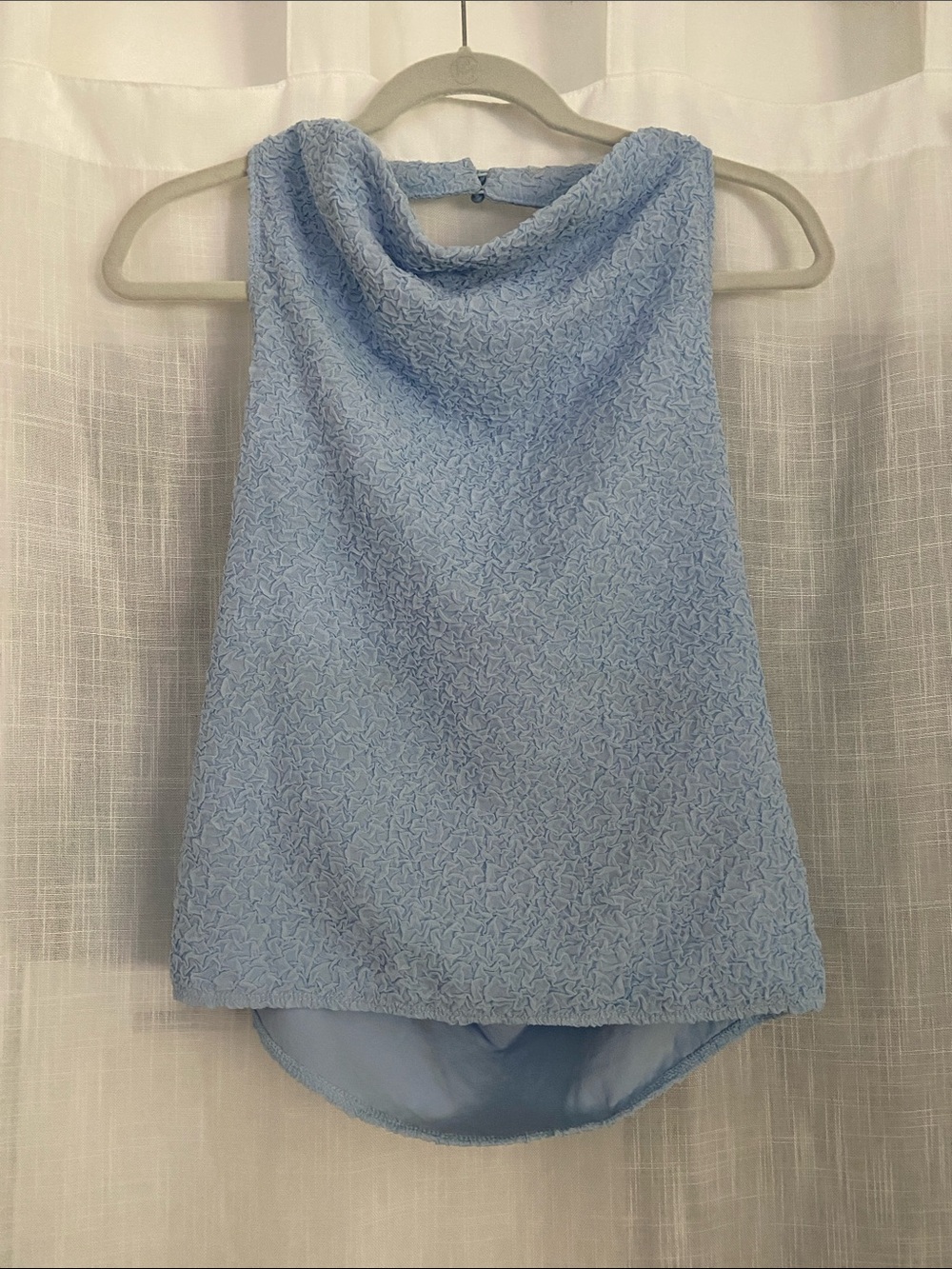 PEPPERMAYO Light Blue Textured Cowl Neck Women's Halter Top
